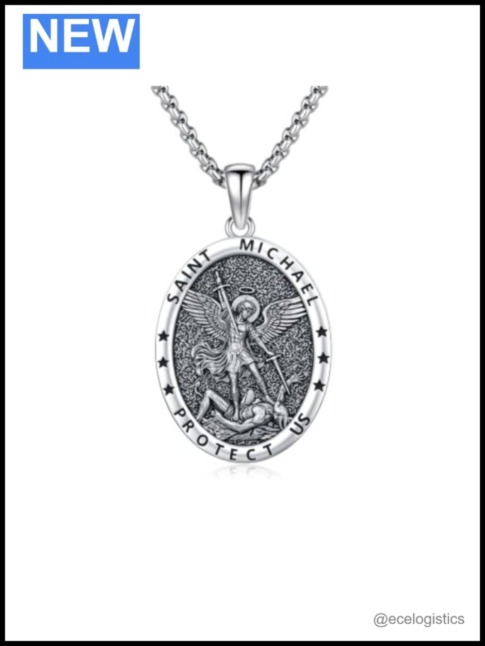 Saint Michael Archangel Medal Necklace Stainless Steel Men's